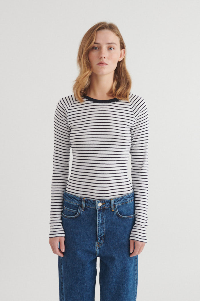 Basic Apparel Arense LS Tee Stripe T-shirts 690 Bright white / sky captain