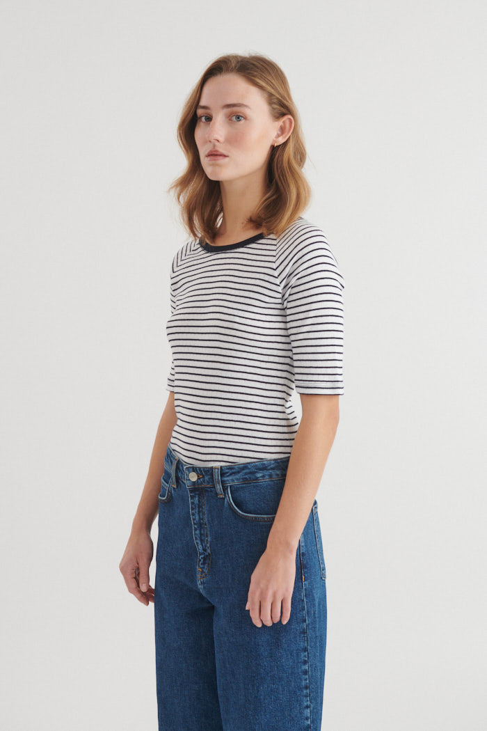 Basic Apparel Arense Striped Tee T-shirts 690 Bright white / sky captain