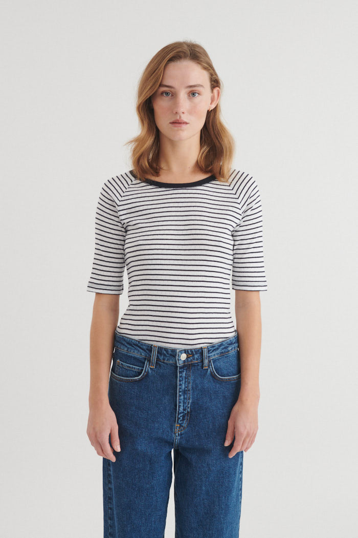 Basic Apparel Arense Striped Tee T-shirts 690 Bright white / sky captain