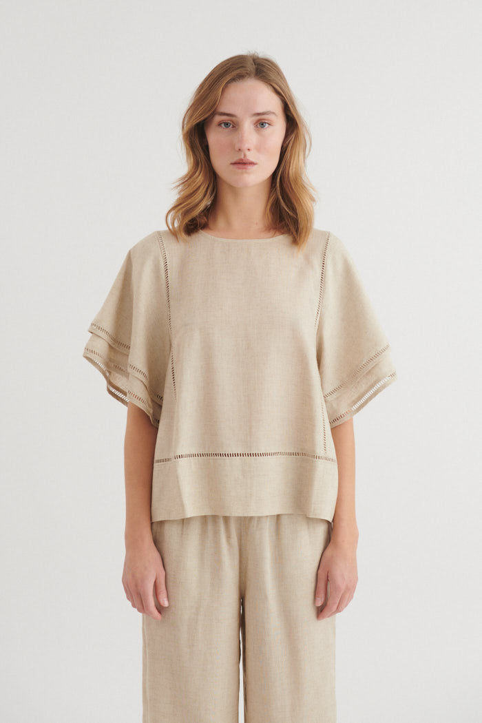 Basic Apparel Carina SS Blouse Bluser 100 Natural melange