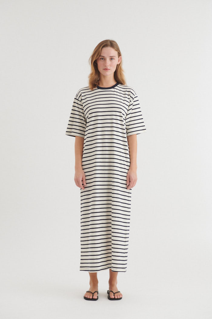 Basic Apparel Raja Striped Dress Kjoler 705 whisper white / Sky captain