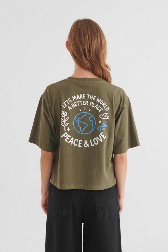 Basic Apparel Raji Peace & Love T-shirts 910 Riviera / birch army ground