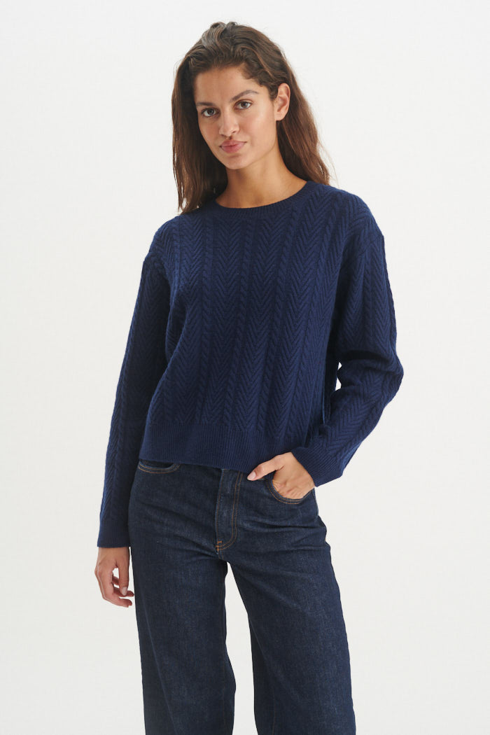 Basic Apparel Selem Cable LS Sweaters 048 Navy