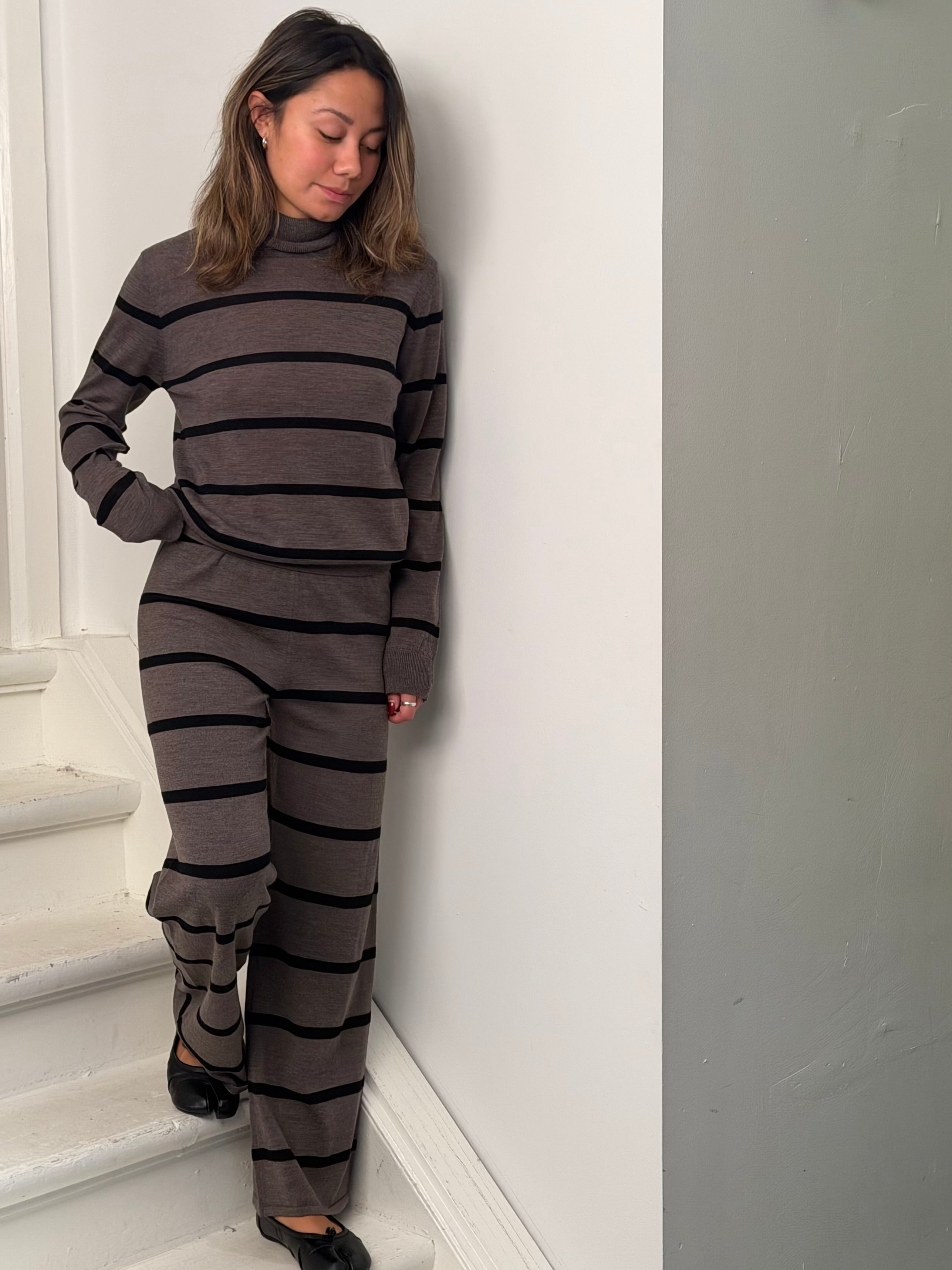 Basic Apparel Vera Roll Neck Sweaters 634 Brown Melange / Black